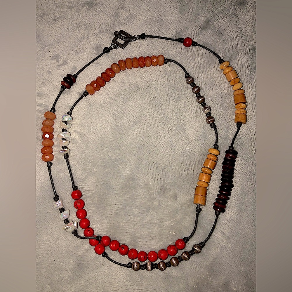 Silpada 35" Sterling Coral Pearl Jasper Beaded N1436 RARE vintage jewelry